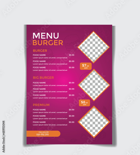 Free vector burgers restaurant menu template