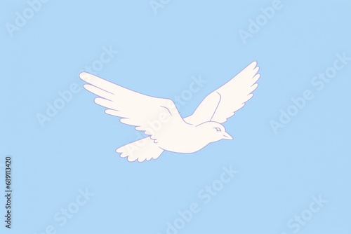 White dove flying on a blue sky with wings spread as a symbol of peace