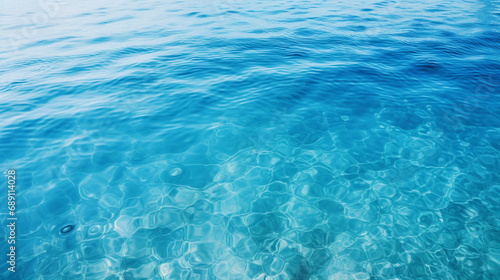 Tranquil Blue Sea: Clear Azure Water Background with Calm Ripples - Serene Ocean Surface for Idyllic Summer Scenics and Relaxing Nature Textures. © Spear