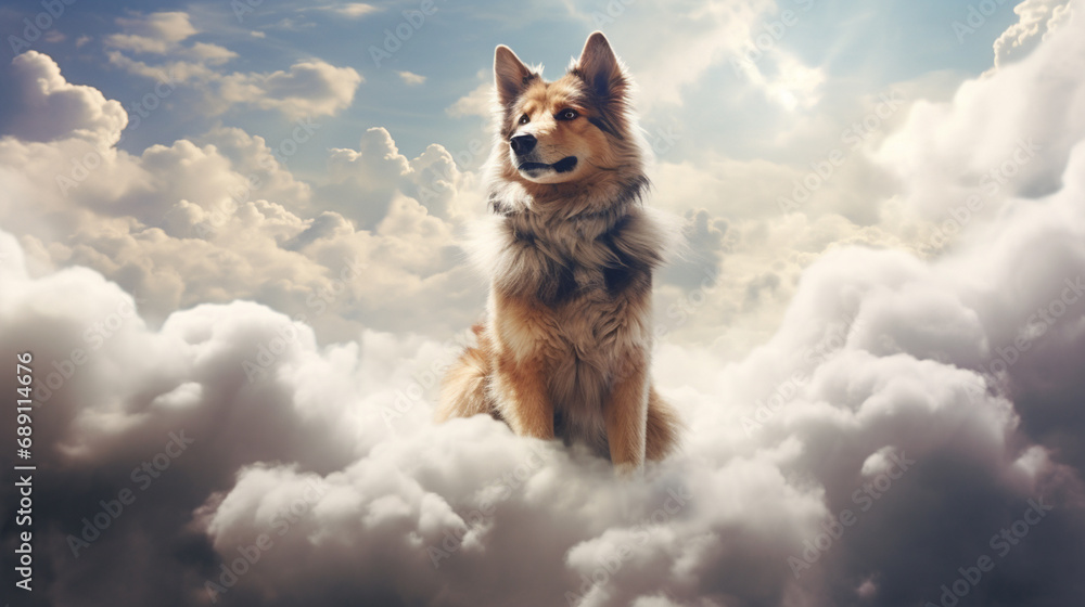 Dog in the sky, heaven with clouds dog afterlife