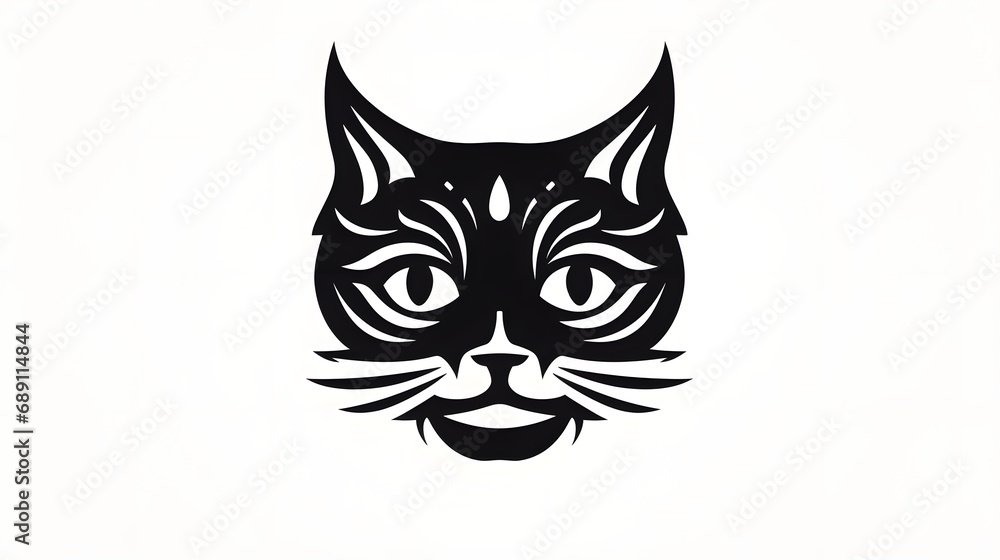 Cat face Minimal silhouette Icon on White Background AI generative