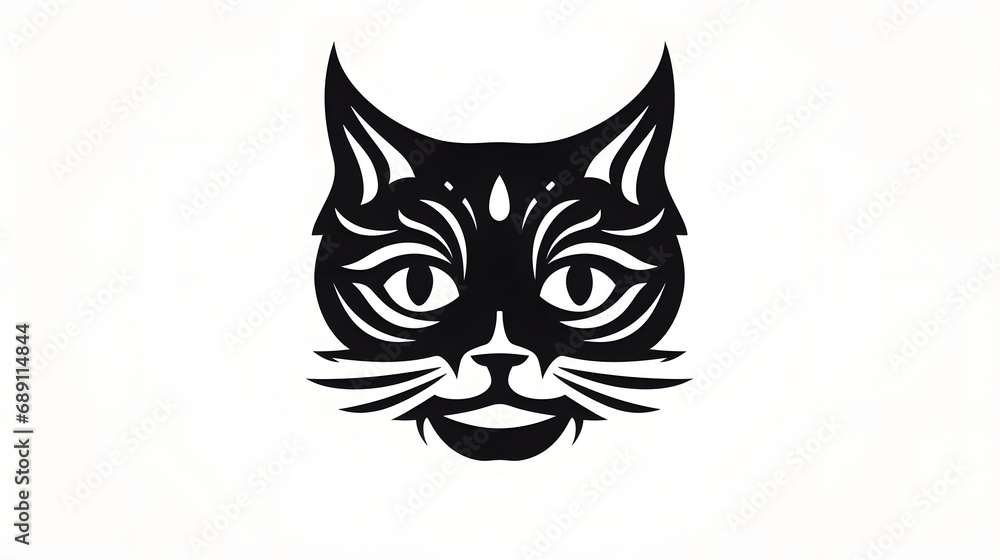 Fototapeta premium Cat face Minimal silhouette Icon on White Background AI generative