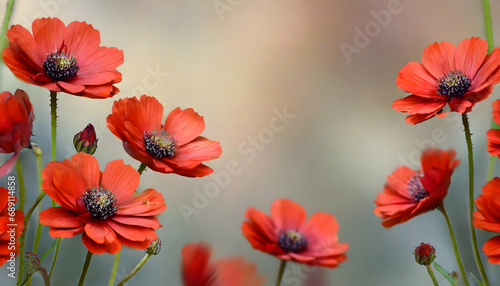 A seamless pattern of blossoming red flowers against a soft background. The delicate blooms create a visually stunning scene  leaving room for heartfelt messages in the copy space.