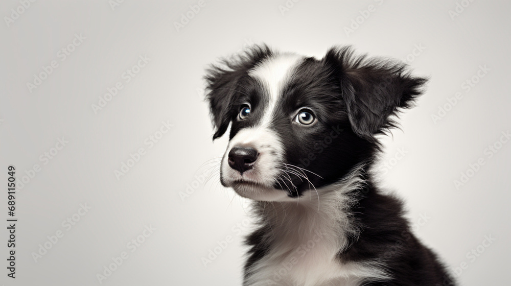 Portrait of a border collie puppy on plain background 