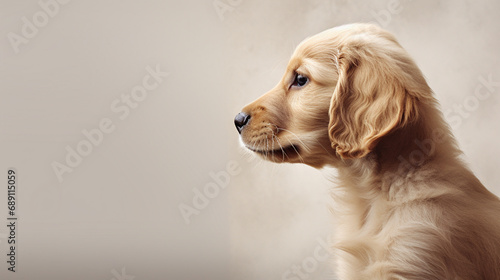 Portrait of a golden retriever puppy on plain background 