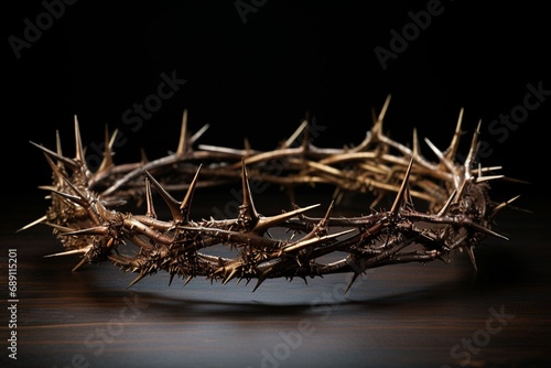 An extraordinary and professionally captured ultra-realistic photograph depicting the intricate details of a crown of thorns
