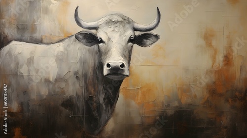 abstract textured drawing cow in wildlife shaded oil painting for Interior Murals Wall Art Décor. Generative AI