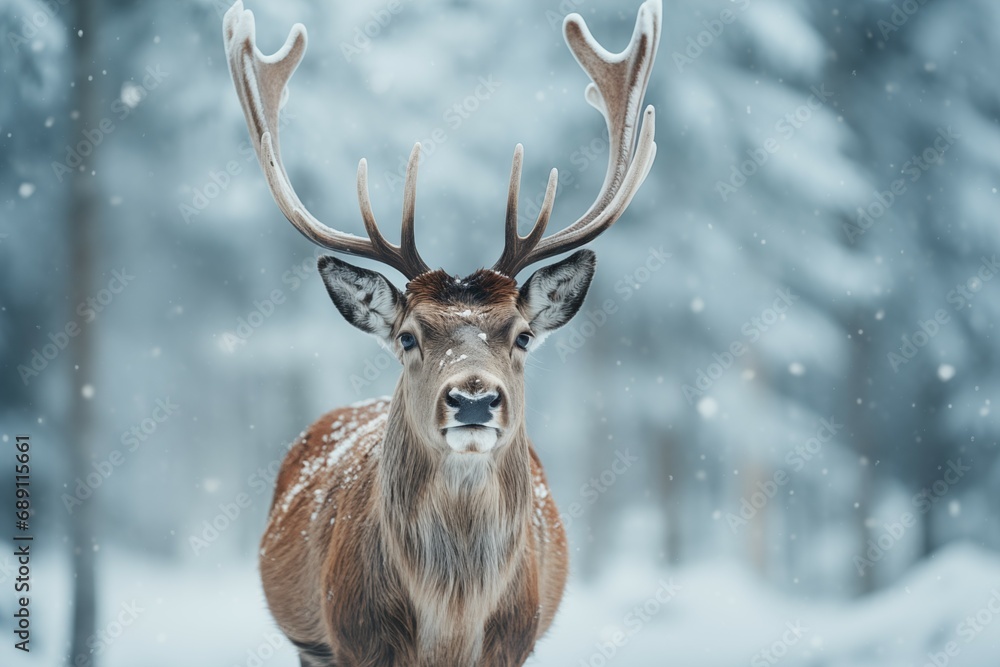 Reindeer against the backdrop of a winter forest Reindeer against the backdrop of a winter forest