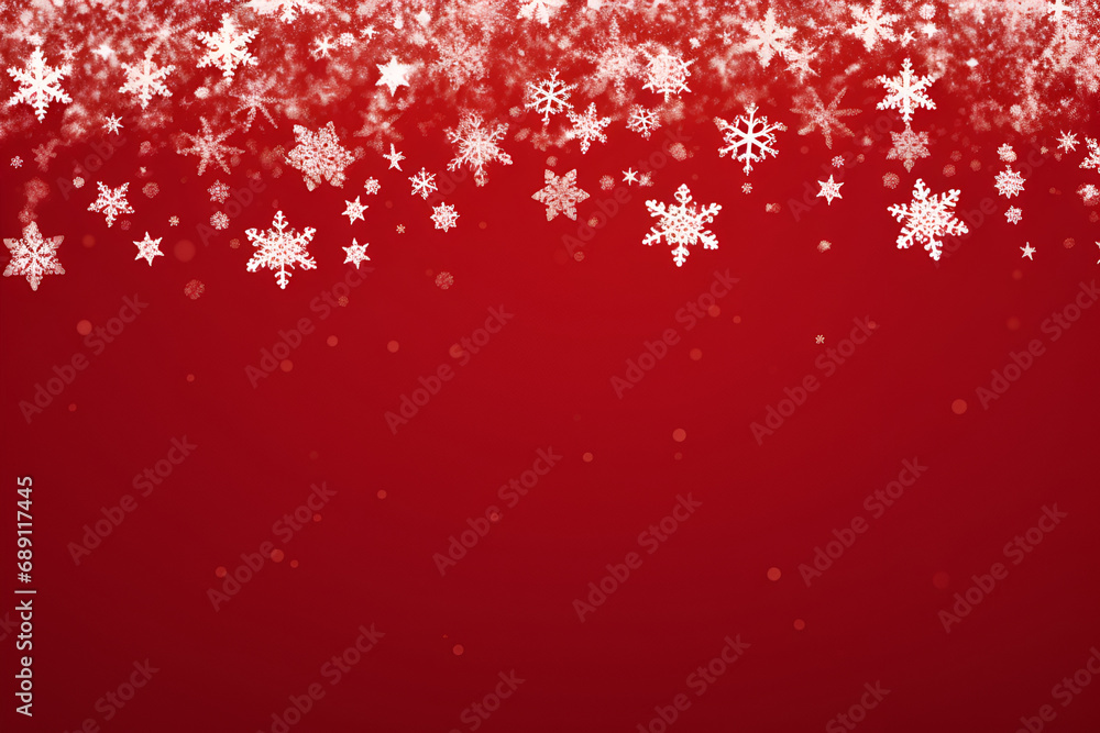 Christmas illustration with several hanging snowflakes on red background generated AI Christmas illustration with several hanging snowflakes on red background generated AI