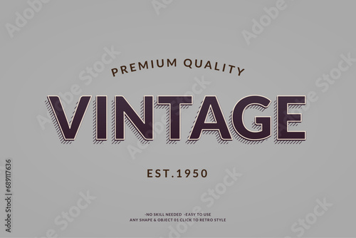 Modern Vintage Text Effect Template With 3d Style Editable Object And font effect. photo