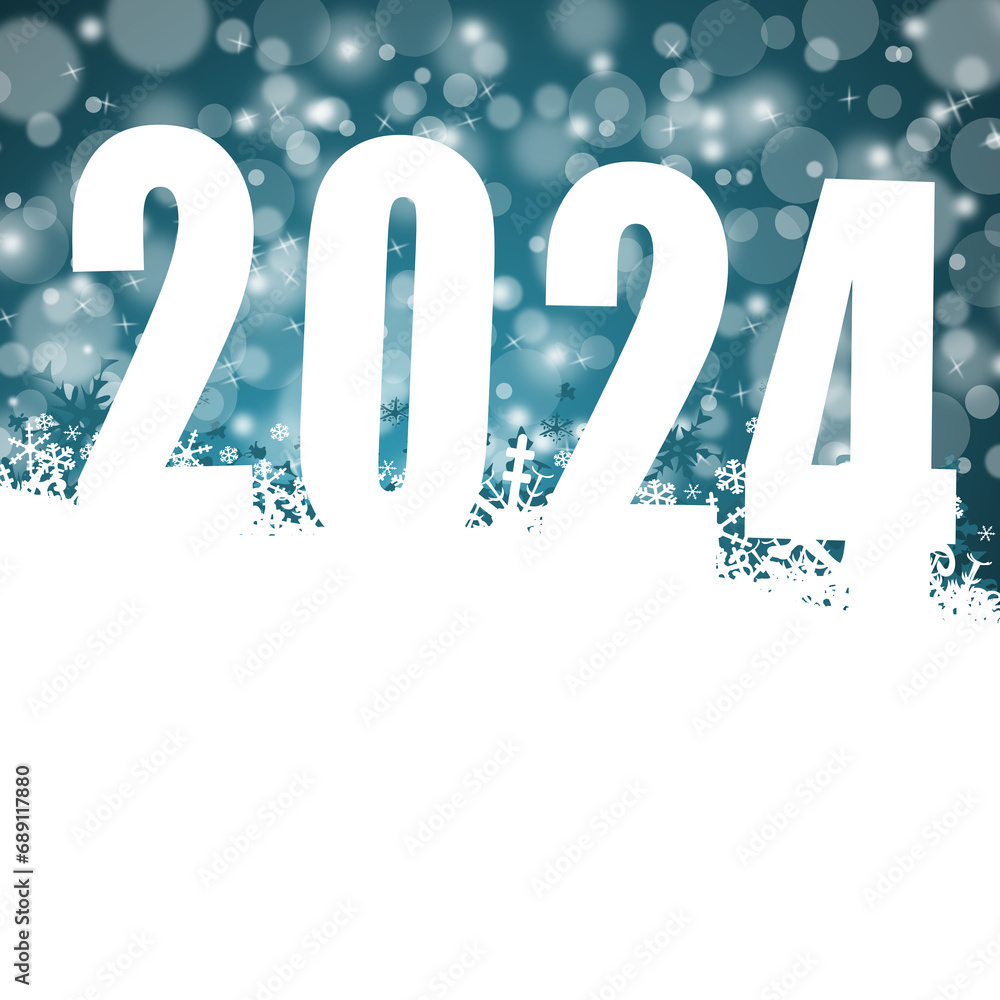 New year 2024 illustration with snowflakes on blue background, winter holiday greeting card New year 2024 illustration with snowflakes on blue background, winter holiday greeting card