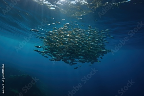 Bait ball of sardines and Mackerel in Magadalena Bay, Baja Califonnia Sur, . photo