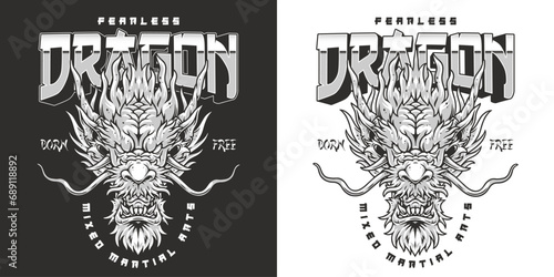 Fearless fighting dragon sticker monochrome