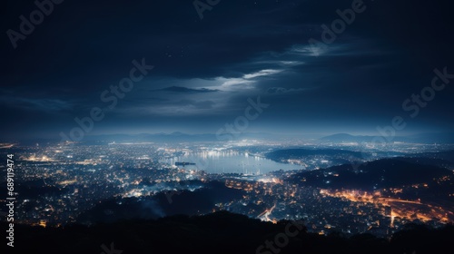 aerial view, night city view with night sky. natural winter night view in