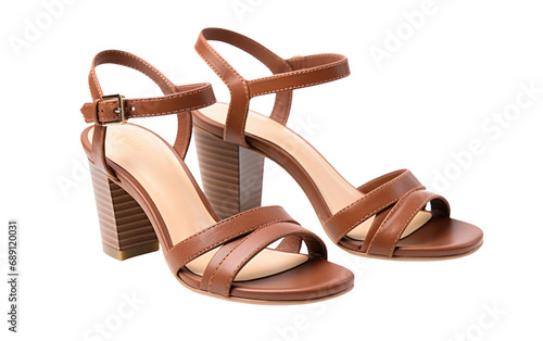 Strappy Sandals with Block Heel On Isolated Background