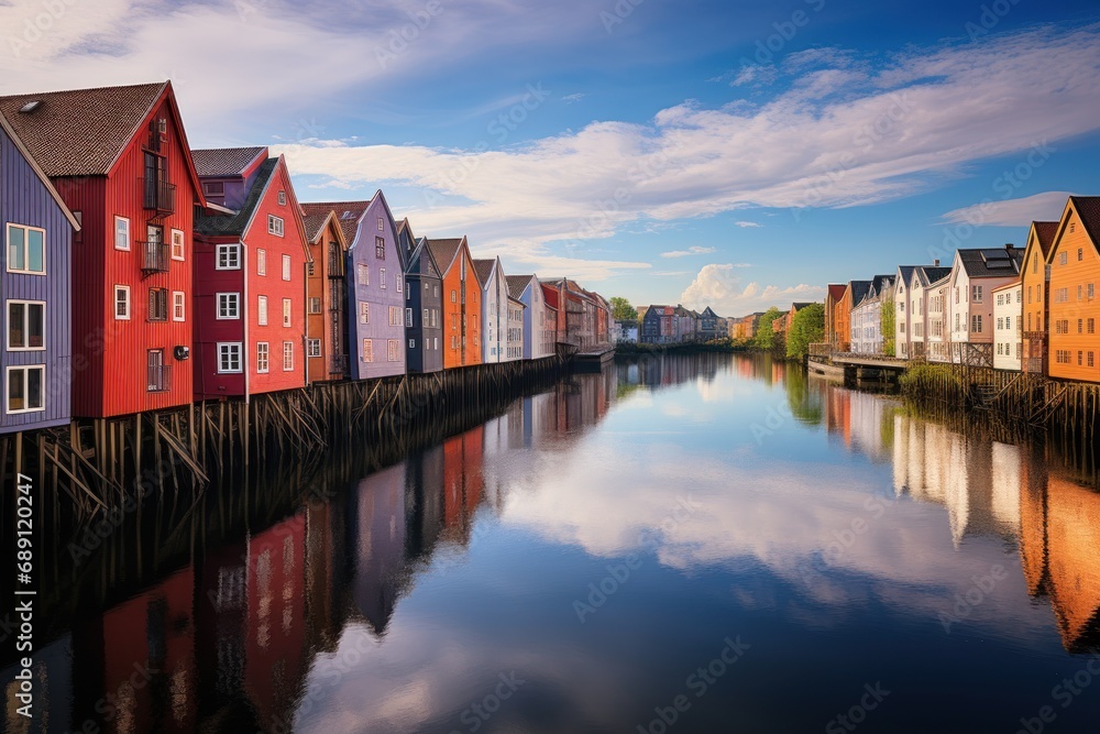 Fototapeta premium Colorful houses over water in Trondheim city -
