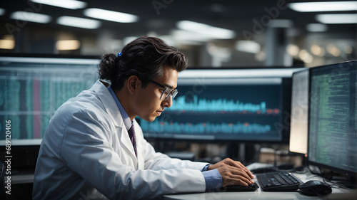 Scientist working on computer