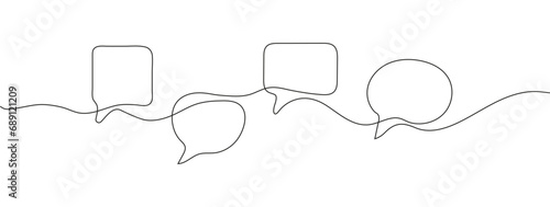 Messages, speech bubble vector continuous line drawing icons. Hint, conversation icon. photo