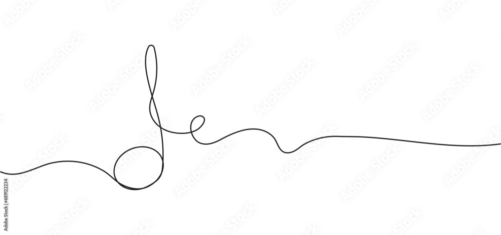 Musical note in continuous line style. Audio message. Music symbol in linear minimalist style. Melody sign. - obrazy, fototapety, plakaty 