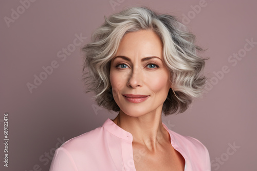 Attractive middle aged woman with gray hair