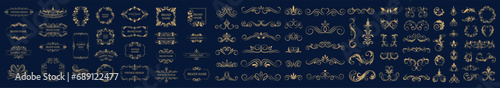 Set of gold vintage frame and corners icon. Vector illustration. photo