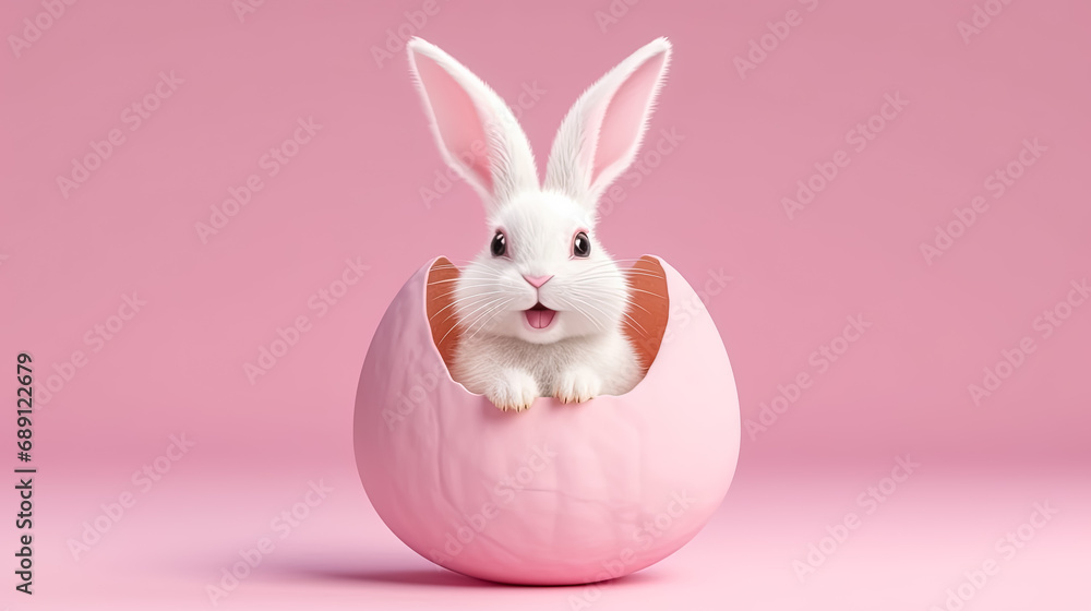 the Easter Bunny sits in a broken egg the Easter Bunny sits in a broken egg