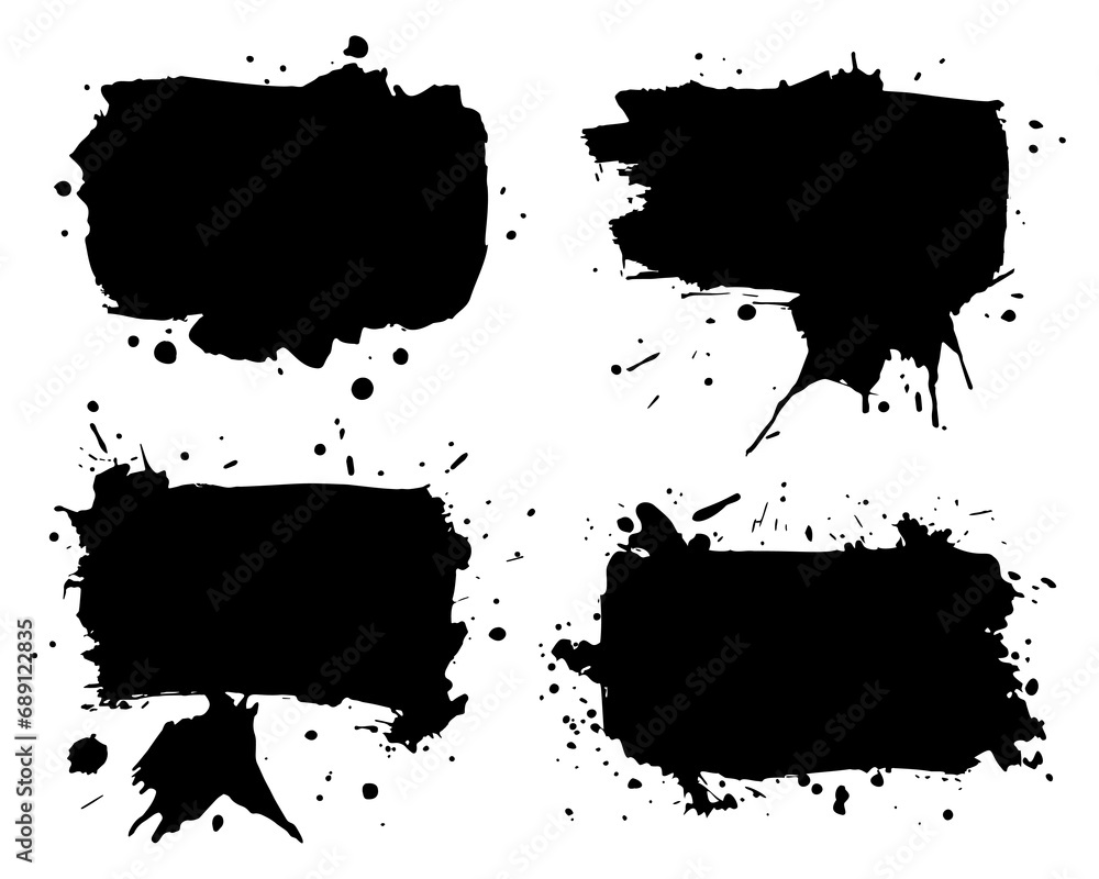 Grunge ink blot backgrounds set with streaks,splashes,spots,dots,streaks.Abstract spot.Splatters of paint, watercolor stain.Use texture for the design of postcards,banners,posters. Isolated.Vector