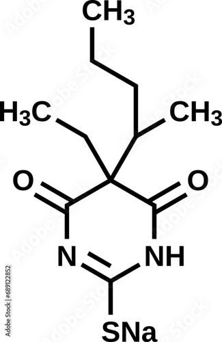 Thiopental sodium structural formula, vector illustration