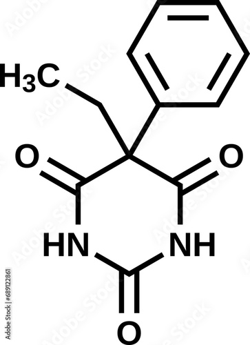 Phenobarbital structural formula, vector illustration