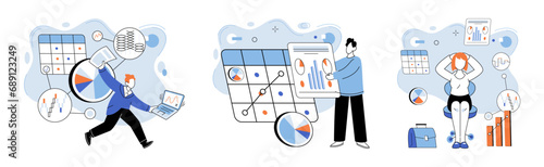 Business data analysis vector illustration. Occupation flourishes in landscape financial investigation Data analysis is key unlocks door to business success Technology weaves tapestry digital data
