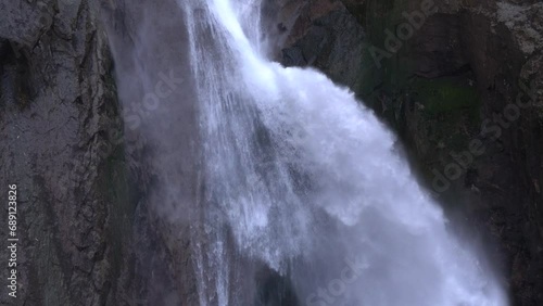 Waterfall splash of “Shomyo Falls” in the Northern Japanese Alps. It's one of Japan’s tallest waterfalls.