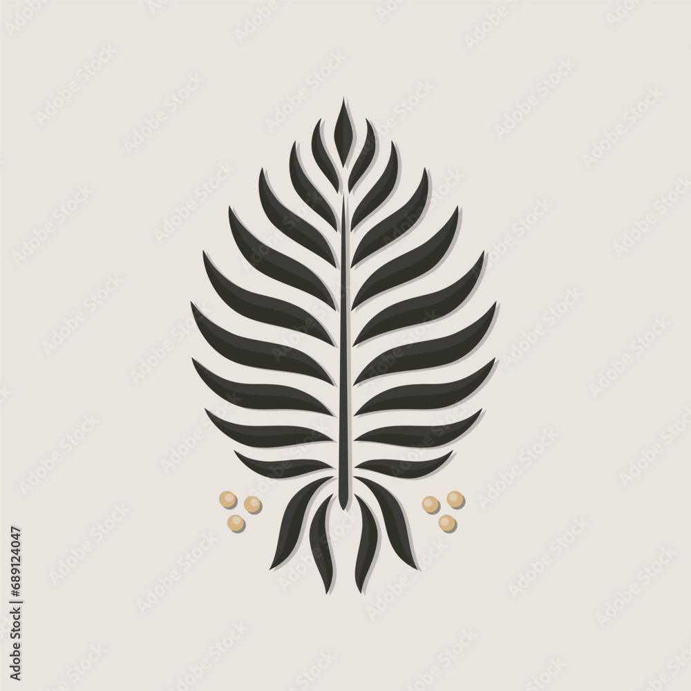 Elegant geometric blooming leaf and berries. Abstract botanical elements vector illustration. Colorful brown beige gold centerpiece on light background.