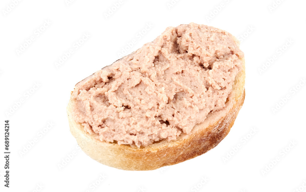 Bread with homemade chicken pate, isolated on white background. Bread with homemade chicken pate, isolated on white background.