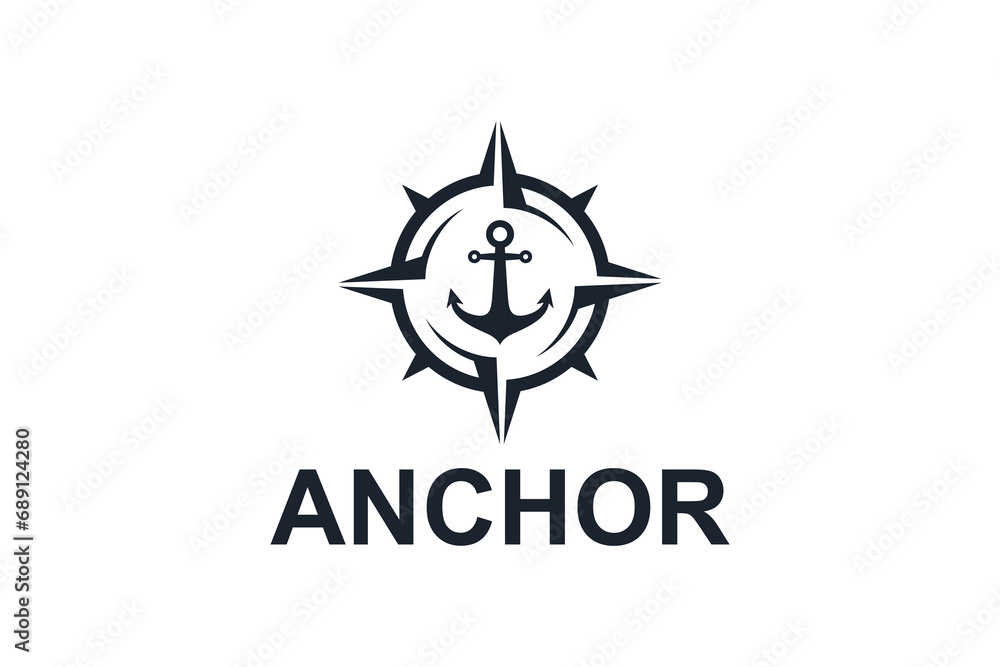 Compass cardinal direction logo with anchor elements, sailor and adventure symbols. Compass cardinal direction logo with anchor elements, sailor and adventure symbols.