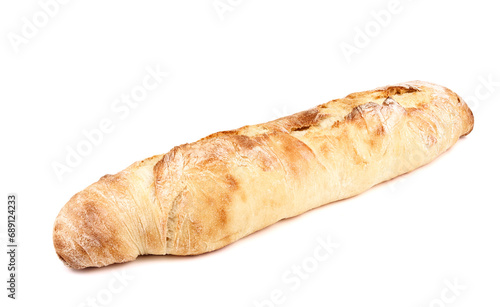 freshly baked baguette isolated on white background