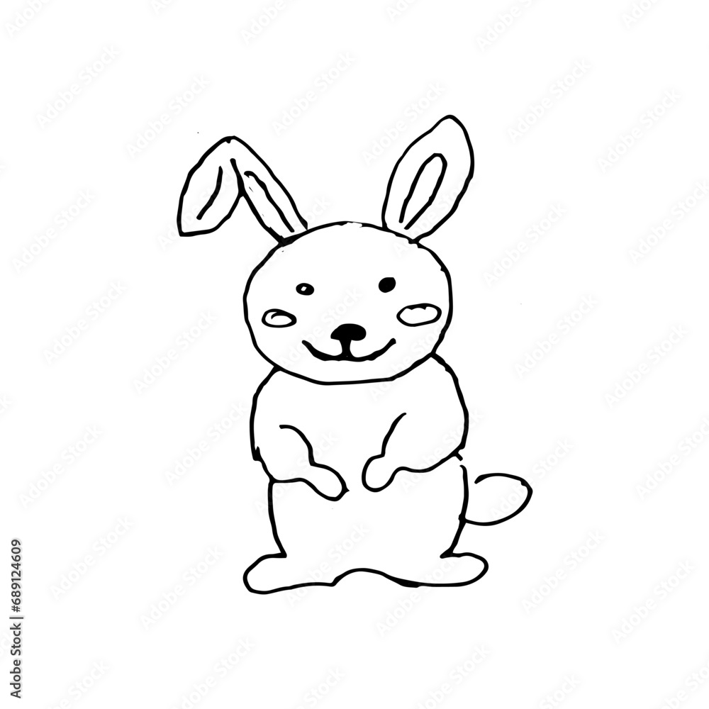 doodle cute bunny portrait, outline sketch