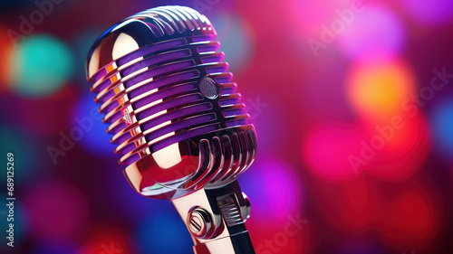 Vintage Microphone with Colorful Bokeh Background