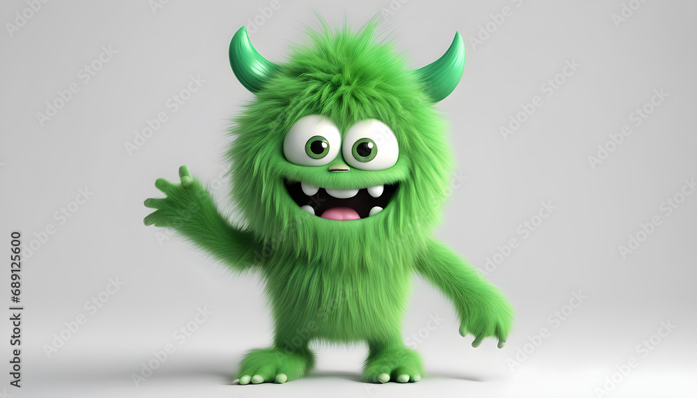 Green furry and cute monster Green furry and cute monster