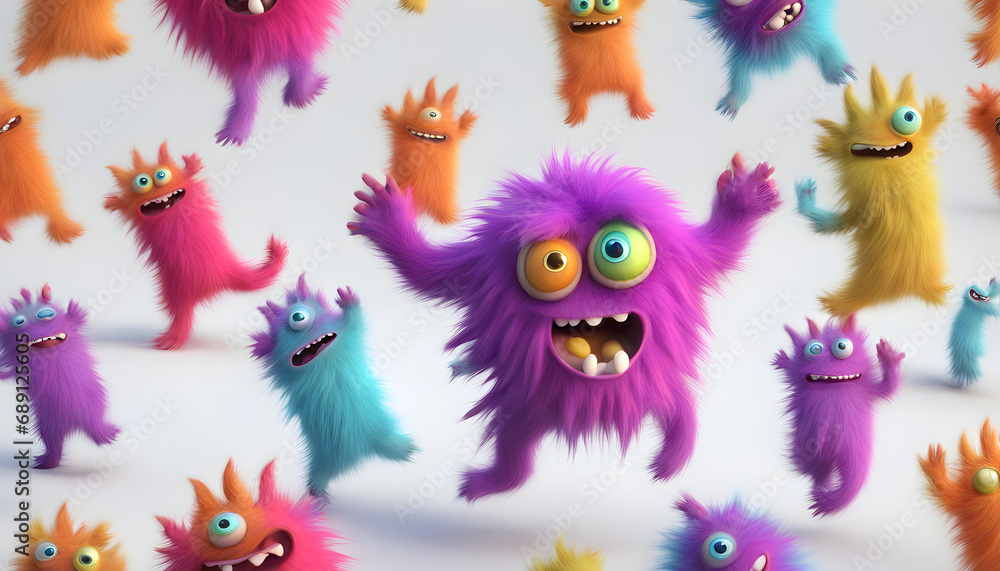 Obraz premium Colorful furry and cute monster