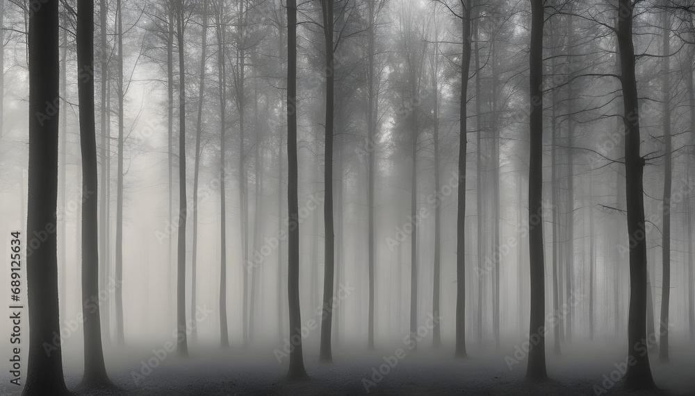 Fototapeta premium A dense forest. A light mist on the horizon.
