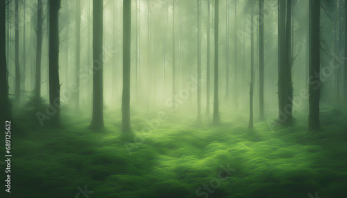 A light mist on the horizon, a thick green forest.