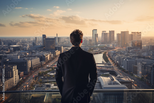 Top Executive or CEO at a Rooftop with City View in the background