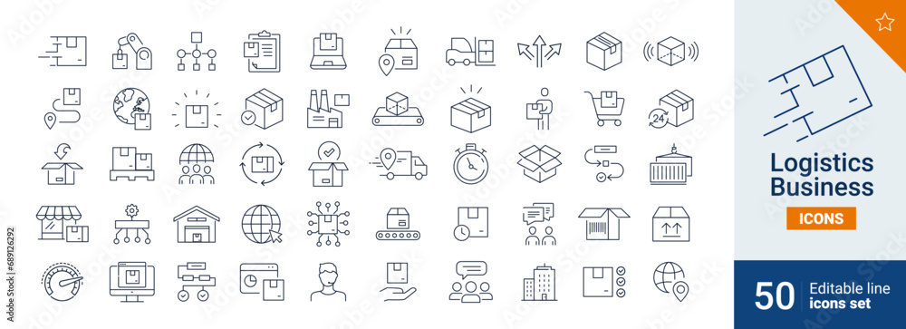 Logistics icons Pixel perfect. World, shopping, transport, .... - obrazy, fototapety, plakaty 
