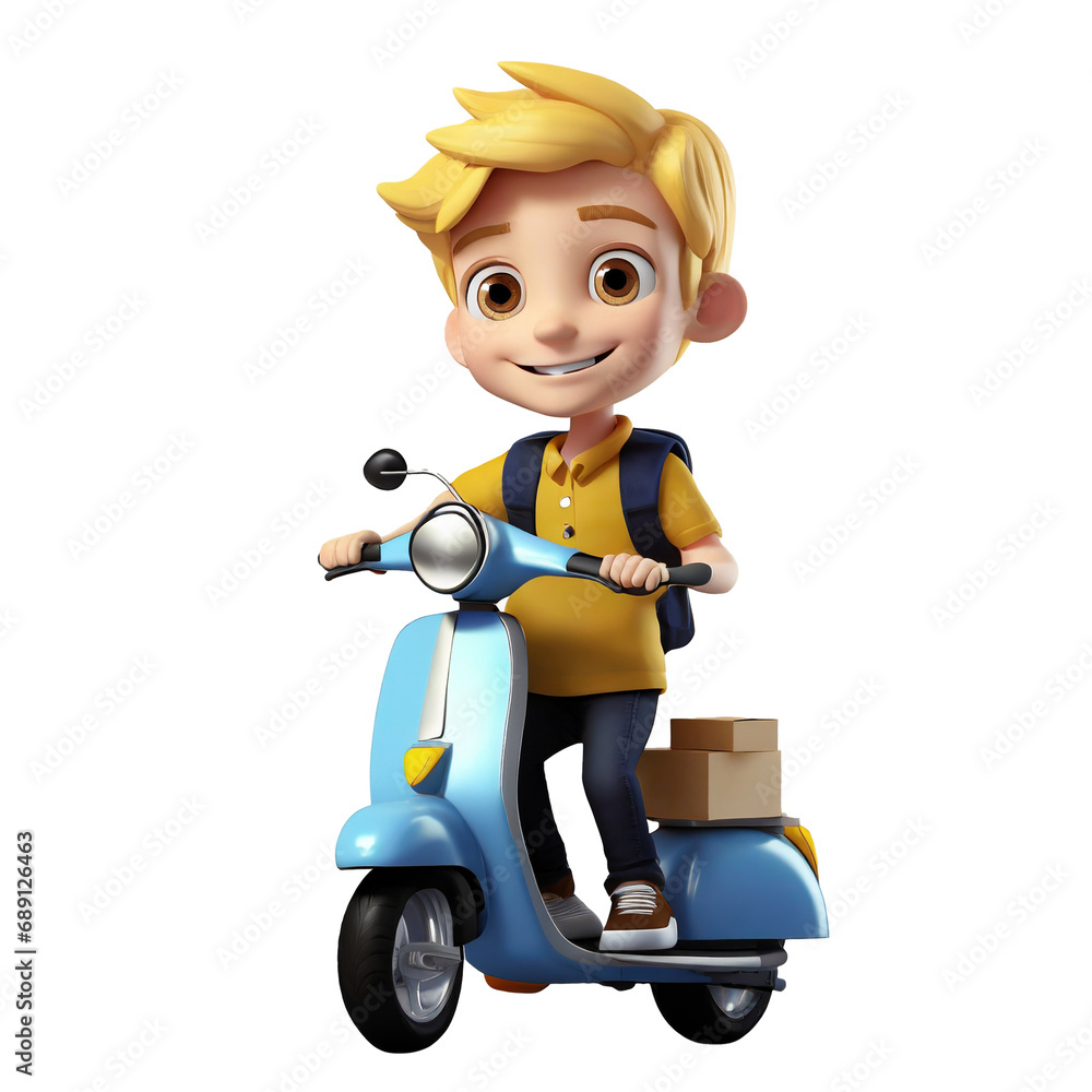 3d illustration of a food delivery men on scooter 3d illustration of a food delivery men on scooter