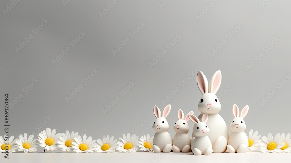 the Easter bunny sits surrounded by daisies the Easter bunny sits surrounded by daisies
