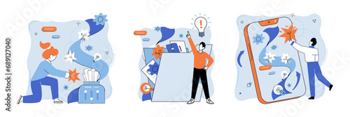 Business operations vector illustration. Control, maestro directing symphony optimal business operations Action, spark igniting flame dynamic and efficient business operations Working diligently