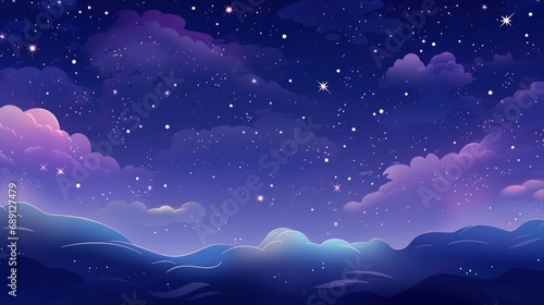 Cartoon Night starry sky on space with bright stars background.