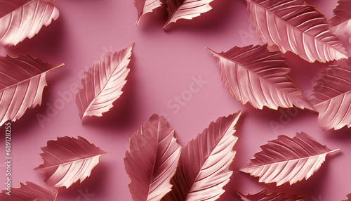 pink background with gold embossed leaves  seamless repeating pattern created with Generative Ai
