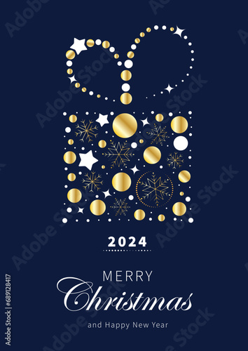 Luxury Christmas Greeting card design vector. Christmas gift art on dark blue background.  Design illustration for cover, greeting card, print, poster, wallpaper