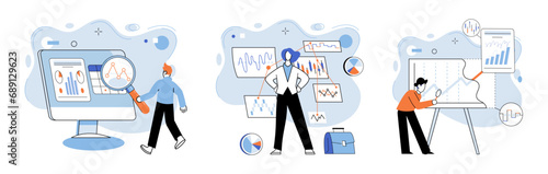 Business data analysis vector illustration. The heartbeat business echoes in chambers data examination Information is fuel propelling engine strategic analysis Occupation flourishes in landscape